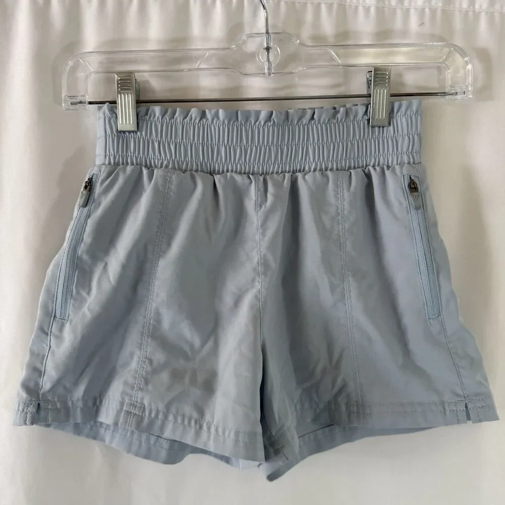 Old Navy Shorts Girls Medium Blue Pull On Elasric Waist Zip Pockets Elastic Wais